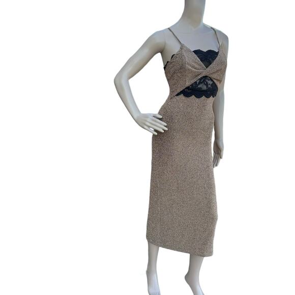 New Current Air Womens Metallic Gold Twist Front Sleeveless Bodycon Midi Dress - Picture 4 of 7